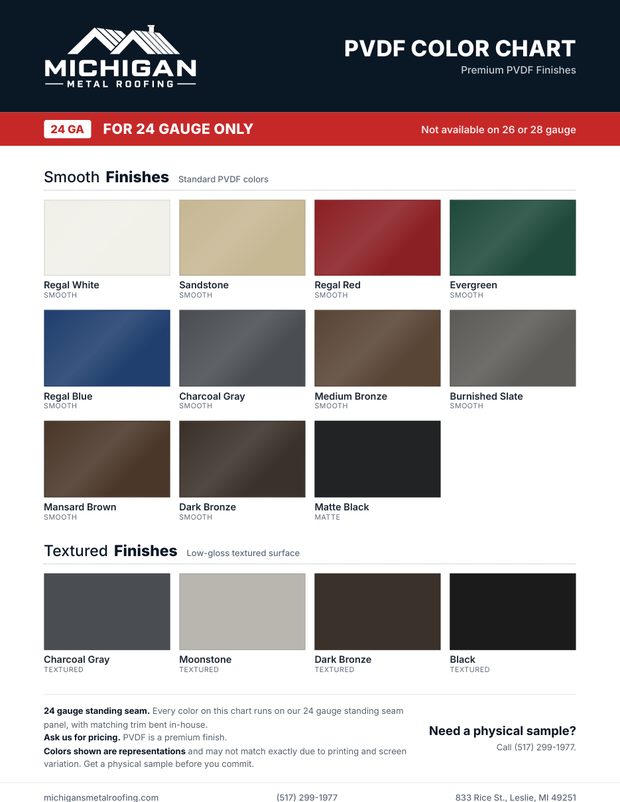 PVDF Color Chart 24 gauge cover